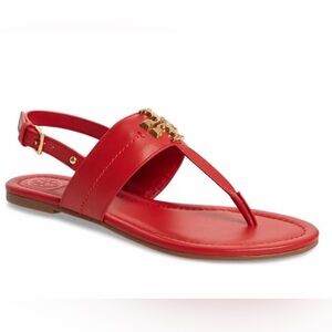 Tory Burch Women’s Flat Carson Thong Sandal Red and Gold details Size 7.5